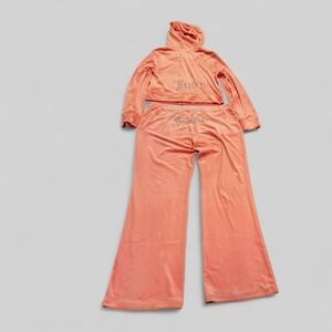 $199 NEW!JUICY COUTURE Velour OG Bling Tracksuit Hoodie & Pant Set Pink L